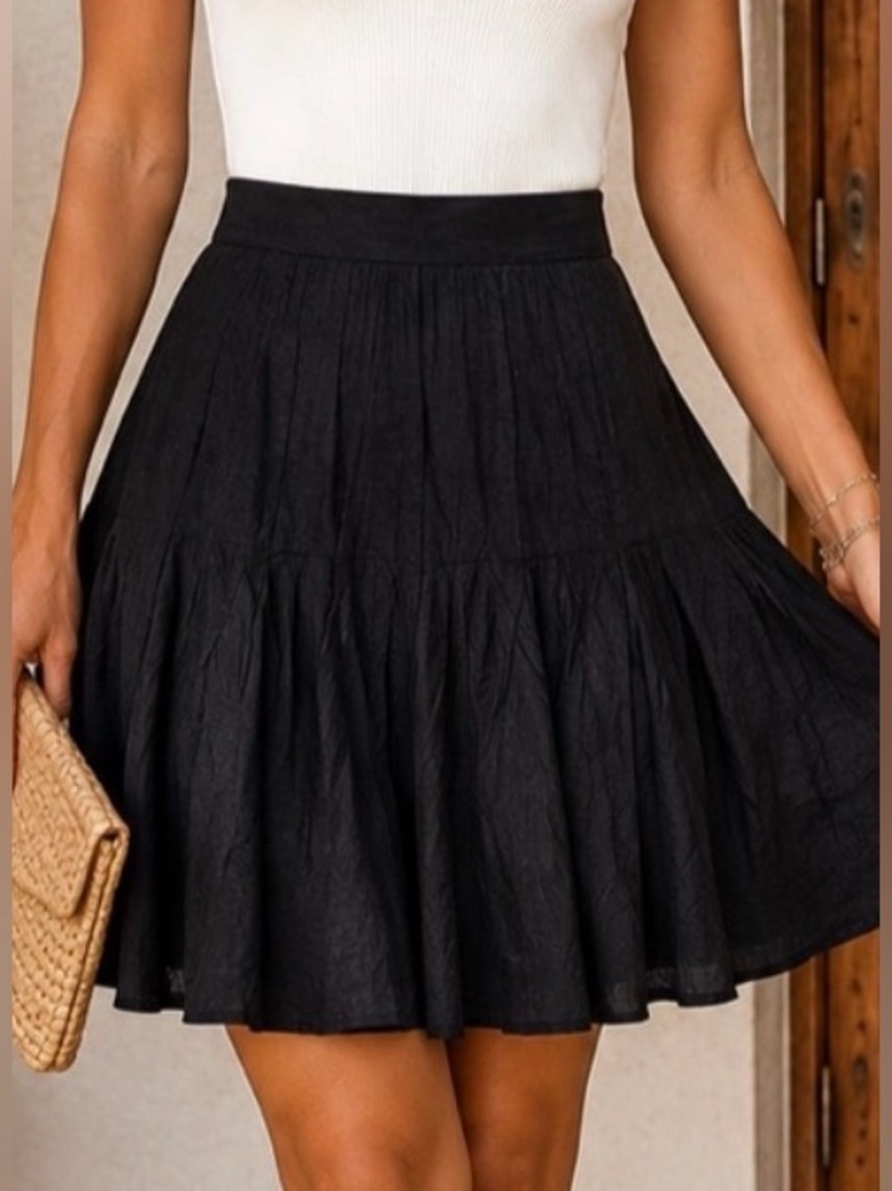 Yuvita Black‎ Full A-Line Midi Skirt Size 4 Cotton Blend Made in Belarus